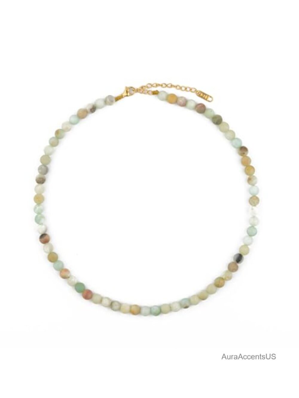 Semi Precious Stone Beaded Choker Necklace 18K Gold Plated Adjustable 15in